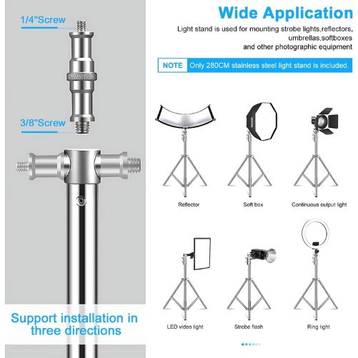 Padom 9.2Ft/2.8M Stainless Steel Photography Light Stand With 1/4" To 3/8" Universal Adapt