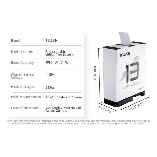 Telesin S0-BTR-04-TGP Stamina Battery For Gopro Hero 13 Black (1900mAh, 7.4Wh)