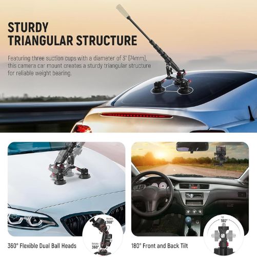 Neewer 3-in-1 Suction Cup Car Mount Kit with Extension