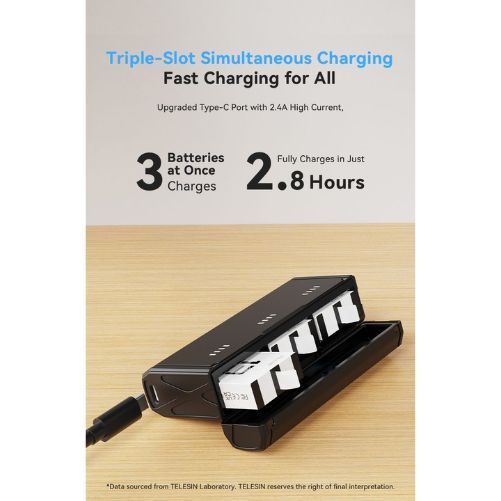 Telesin S0-ECB-09-TGP Pocket Charging Box With Two Pcs Stamina Batteries Kit Set