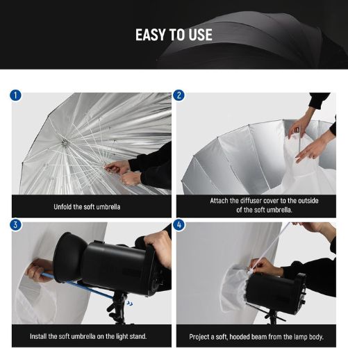 NEEWER 65"/165cm Parabolic Silver Reflective Umbrella With Diffuser