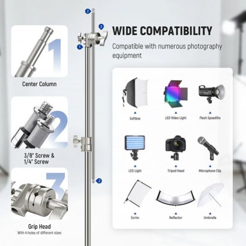 Neewer SC172 Pro Stainless Steel Heavy Duty C Stand With Boom Arm