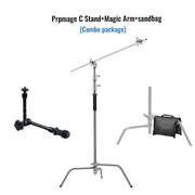 Promage Professional Photography C-Stand With Boom Arm Folding Legs Silver + Promage Magic &amp; Super Clamp Kit+ Promage Sand Bag