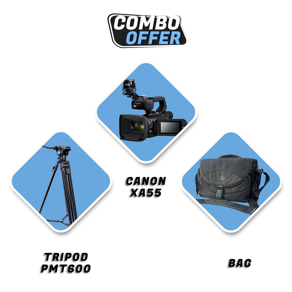 Canon XA55 UHD 4K30 Camcorder + Promage Professional Tripod PMT-600 + Bag 3010