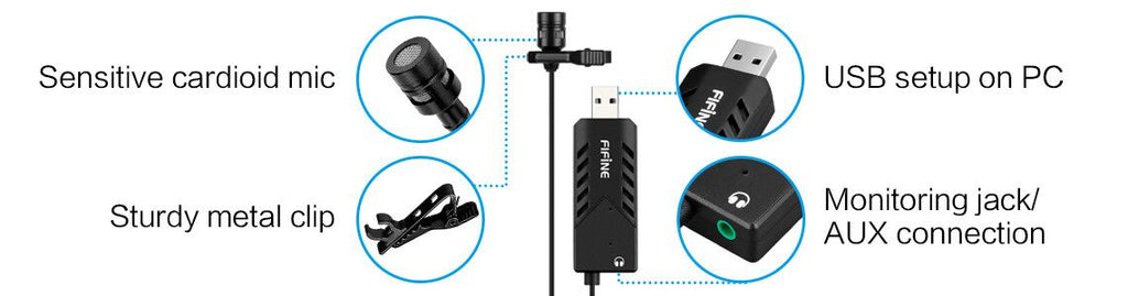 Fifine K053 Computer Usb Lapel Microphone For Skype Calls, Conferencing, Dictating, And Voice-over