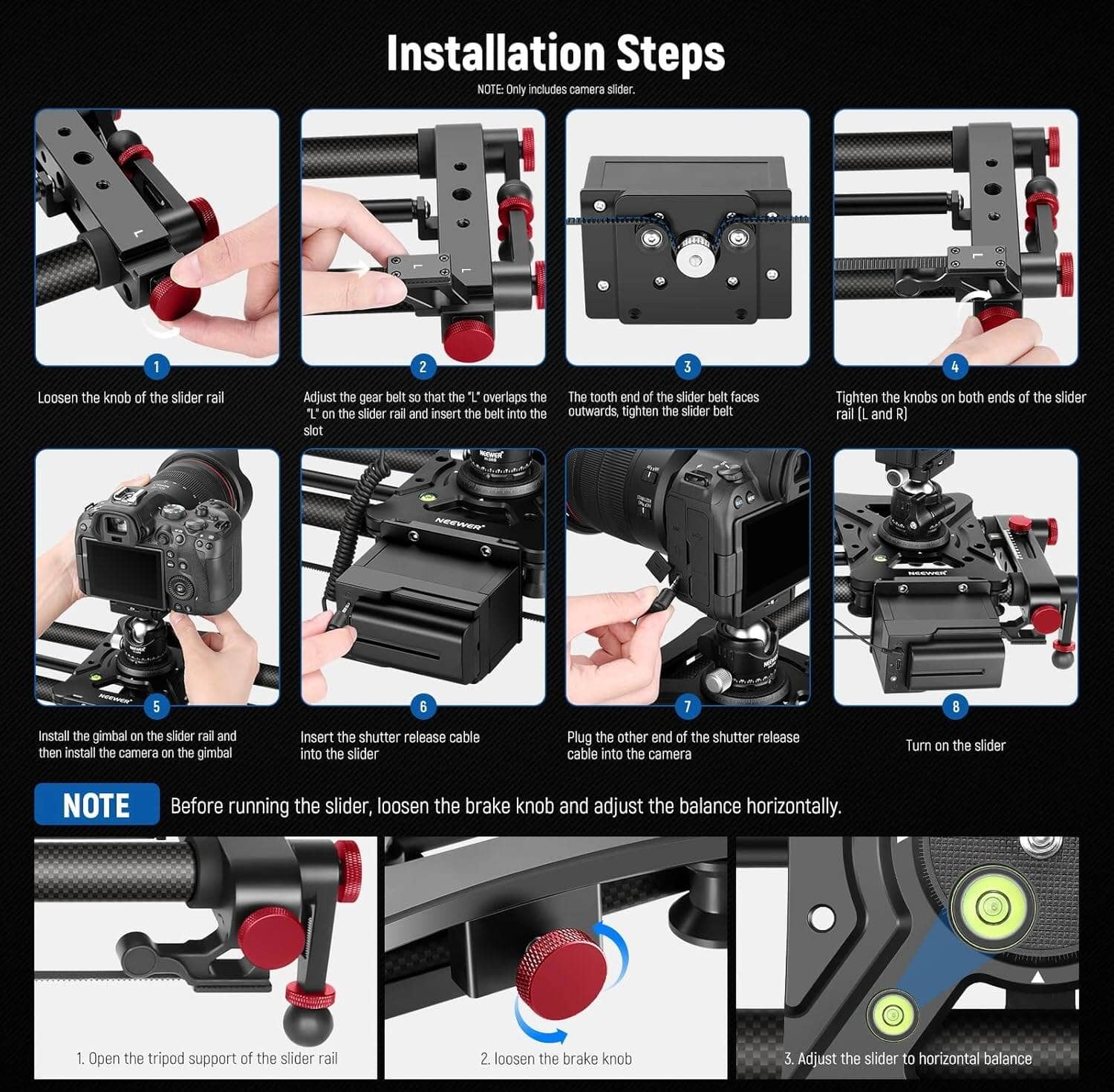 NEEWER ER1 120CM Carbon Fiber Motorized Camera Slider with App Control and Remote