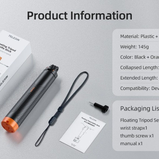 TELESIN Floating Tripod Selfie Stick