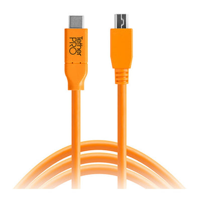 Tetherpro Usb Type-C Male To 5-Pin Mini-Usb 2.0 Type-B Male Cable (15', Orange)