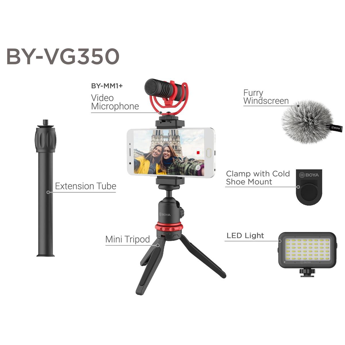 BOYA BY-VG350 Vlogger Kit Plus with BY-MM1+ Shotgun Microphone, LED Light