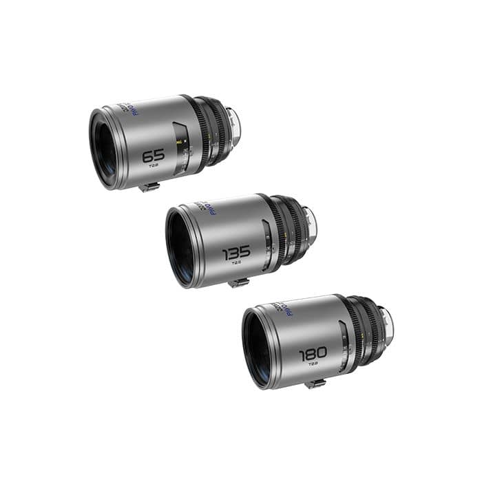 DZOFilm PAVO 2x Anamorphic Marco 65mm/180mm T2.8, 135mm T2.5 3-Lens Set (Blue Coating, PL/EF Mount, Feet)
