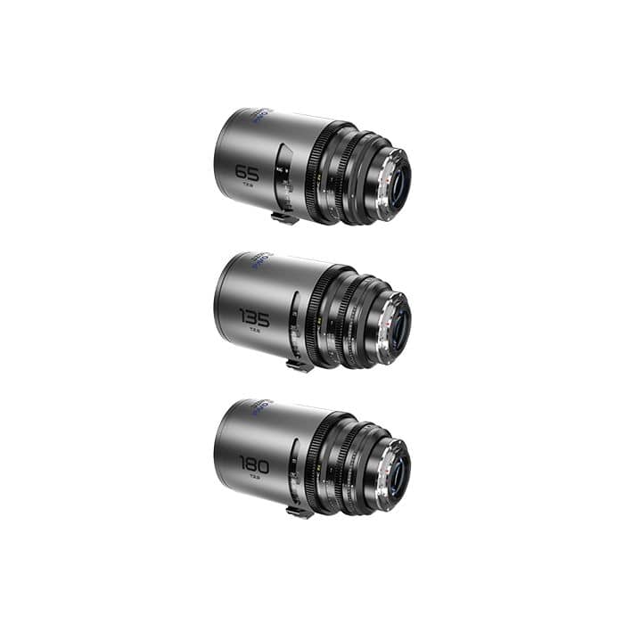 DZOFilm PAVO 2x Anamorphic Marco 65mm/180mm T2.8, 135mm T2.5 3-Lens Set (Blue Coating, PL/EF Mount, Feet)