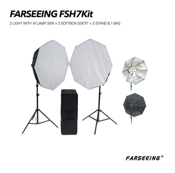FARSEEING FSH7KIT- 2 LIGHT WITH 14 LAMP 30W + 2 SOFTBOX 50X70"" + 2 STAND &amp; 1 BAG
