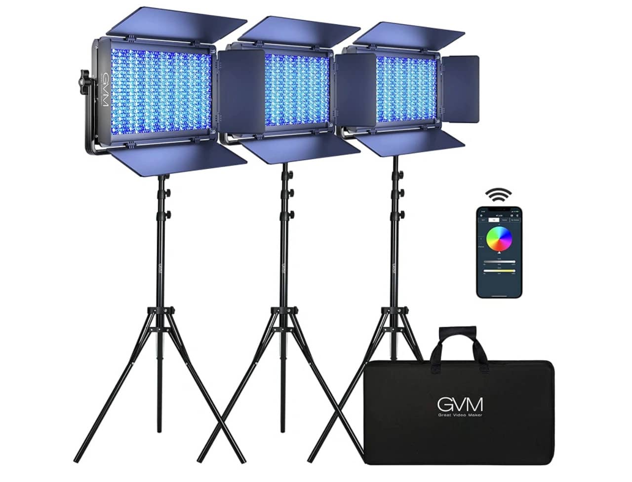 GVM 1500D-3L RGB LED STUDIO VIDEO LIGHT BI-COLOR SOFT 3-LIGHT PANEL KIT