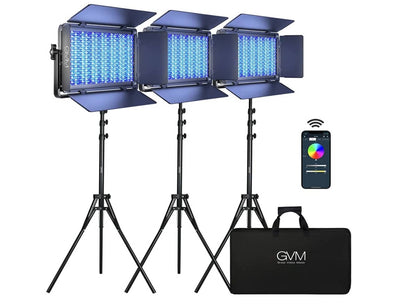 GVM 1500D-3L RGB LED STUDIO VIDEO LIGHT BI-COLOR SOFT 3-LIGHT PANEL KIT