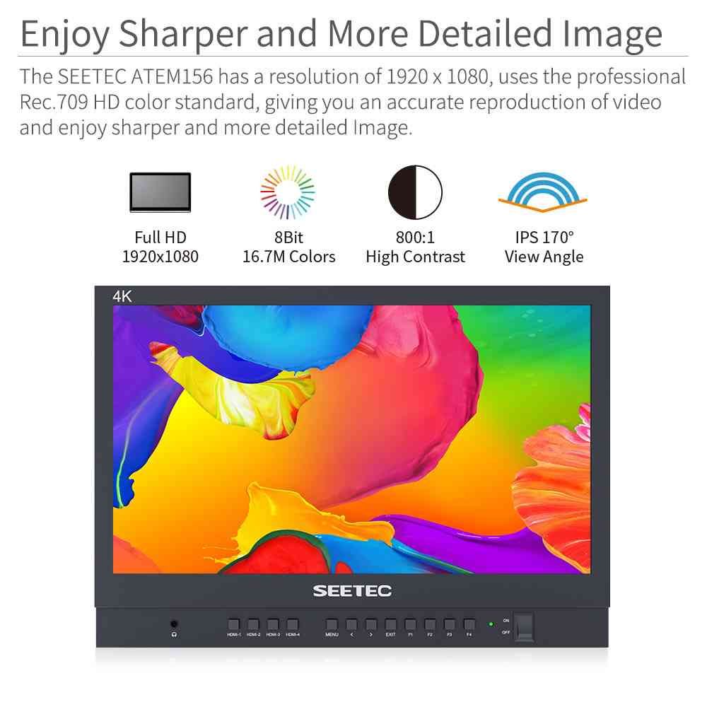 FeelWorld ATEM156 4K 15.6" Quad-Split Monitor with 4 x HDMI I/O for Switchers