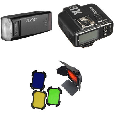 Godox AD200Pro TTL Pocket Flash Kit with Nikon Trigger and Barndoors