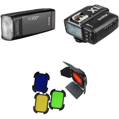 Godox AD200Pro TTL Pocket Flash Kit with Olympus/Panasonic Trigger and Barndoors