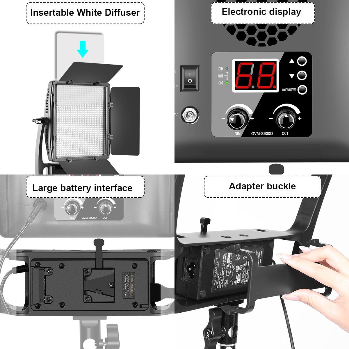 GVM Dimmable Bi-Color S900D LED Video Light and Stand Lighting Kit, with APP Intelligent Control System/CRI97 Dimmable 3200-5600K