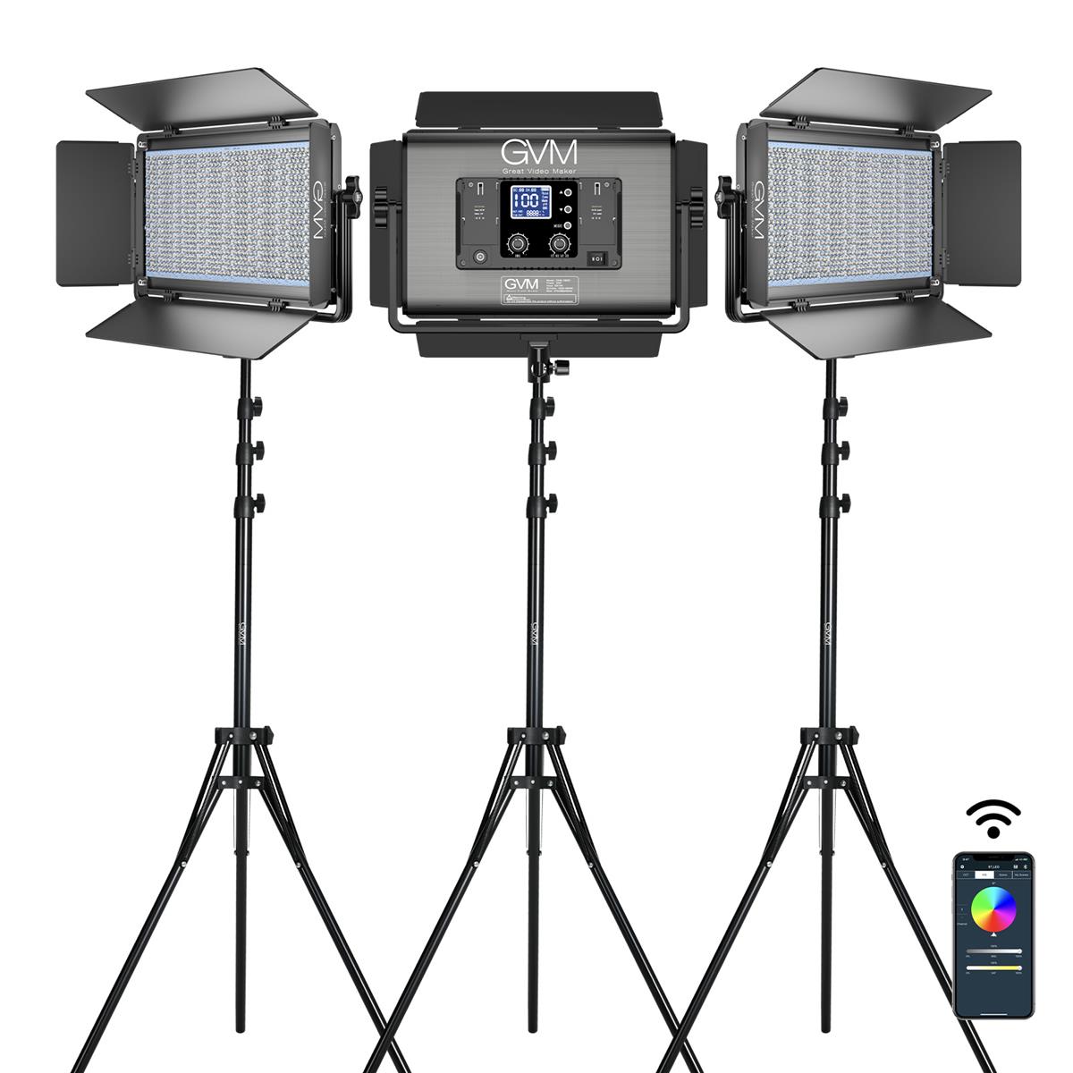 GVM 1500D-3L RGB LED STUDIO VIDEO LIGHT BI-COLOR SOFT 3-LIGHT PANEL KIT