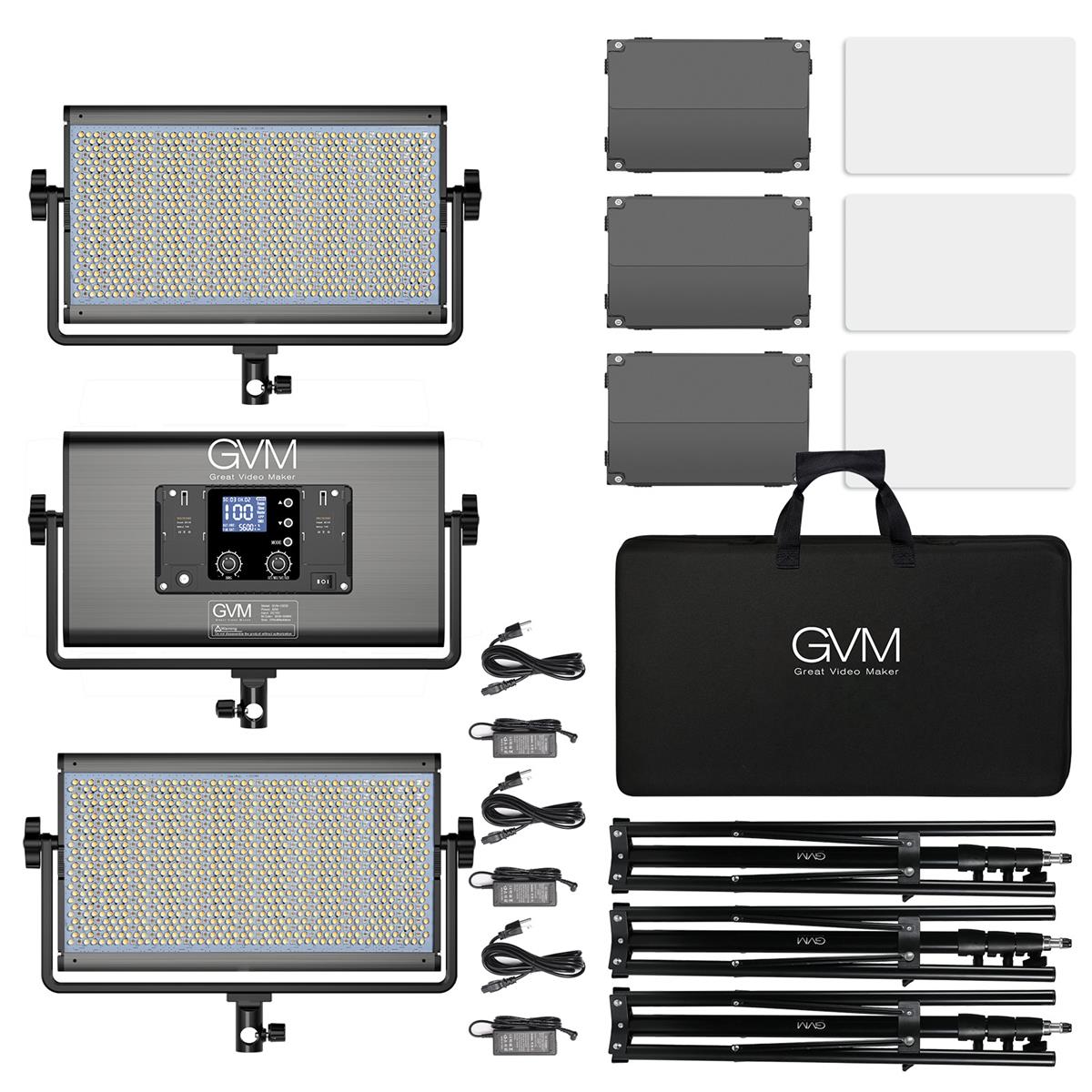 GVM 1500D-3L RGB LED STUDIO VIDEO LIGHT BI-COLOR SOFT 3-LIGHT PANEL KIT