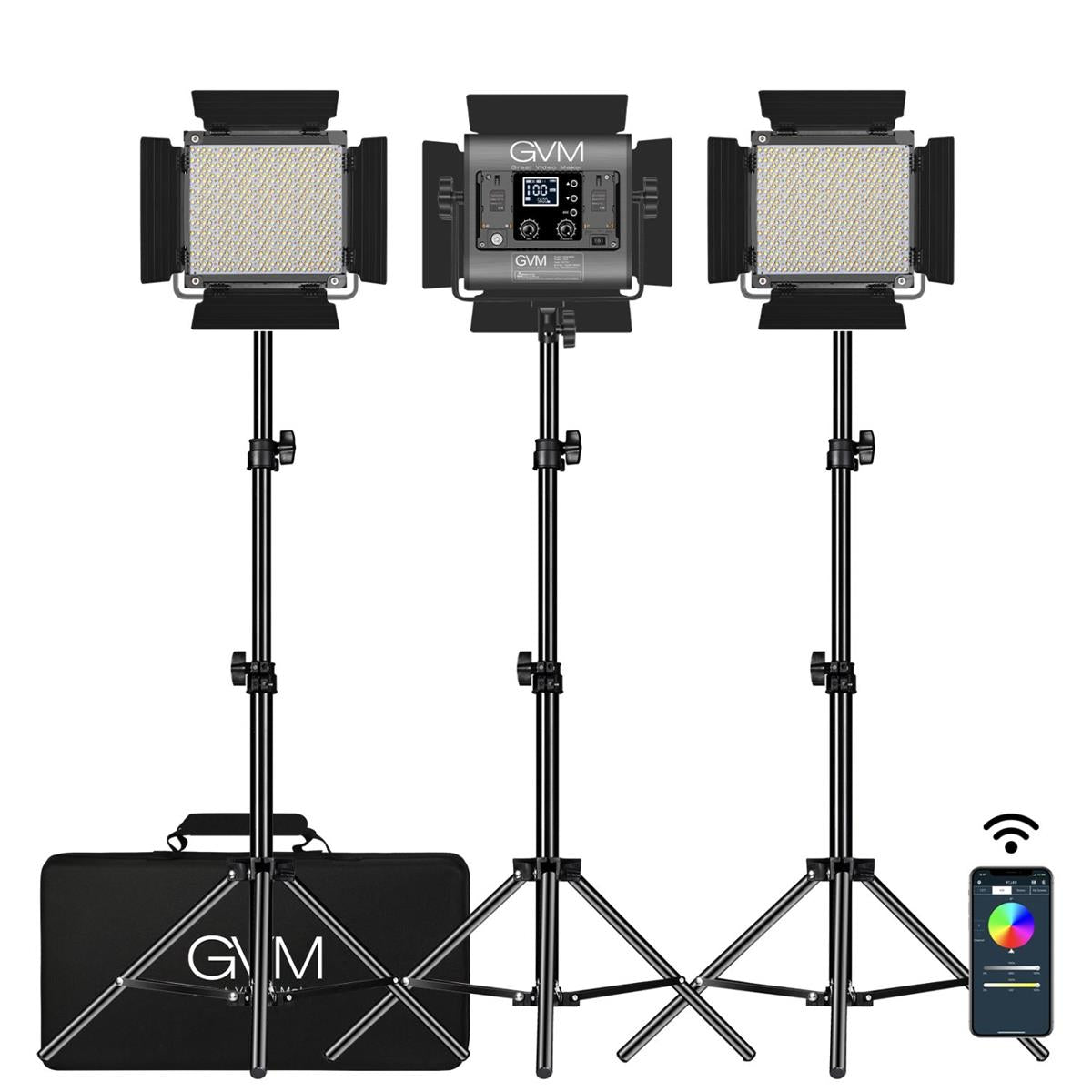 GVM 850D 40W Bi-Color RGB Studio Soft LED Panel 3-Light Kit