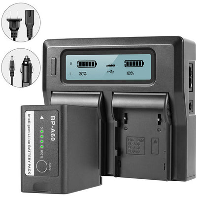 GVM Dual Charger with BP-A60 Battery for Canon C300 Mark II, C200 &amp; C200B (6800mAh)
