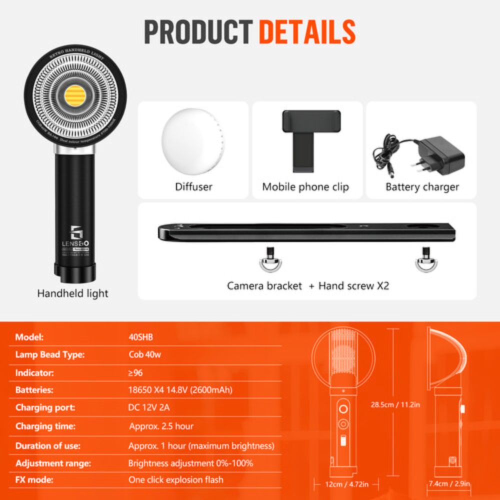 LENSGO 40SHB Retro Handheld Bi-Color LED Light