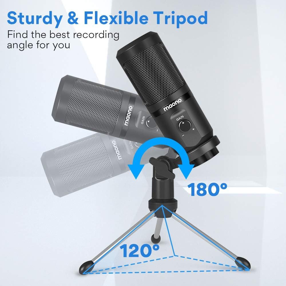 Maono AU-PM461TR RGB USB Gaming Microphone on sturdy flexible tripod for optimal recording angles
