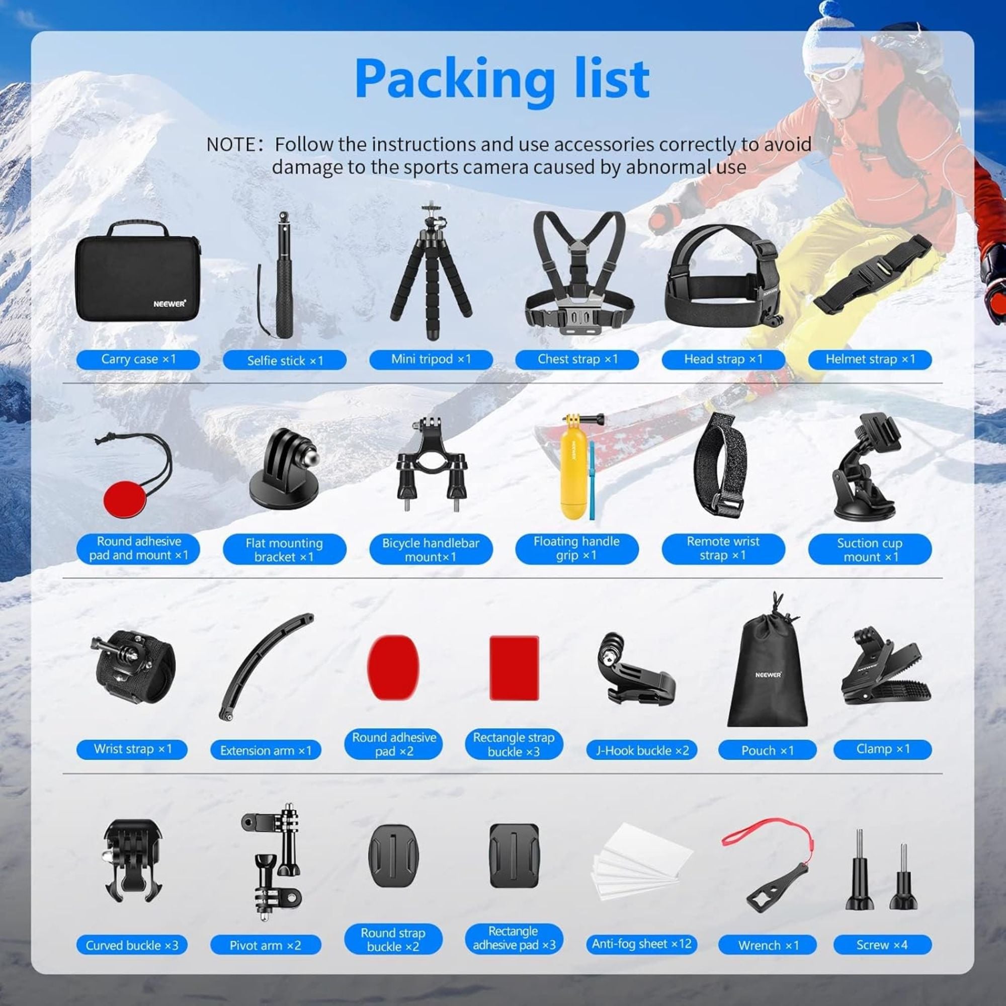 Neewer 50-in-1 Action Camera Accessory Kit