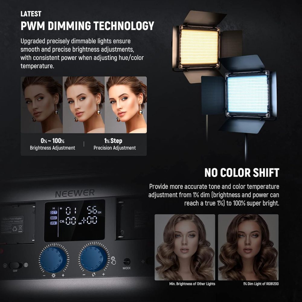 Neewer RGB1200 60W LED Video Light Kit 2-Pack with Stands
