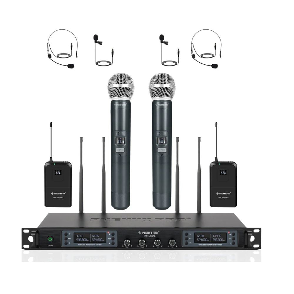 Phenyx Pro PTU-7000-2H2B Quad UHF Wireless Microphone