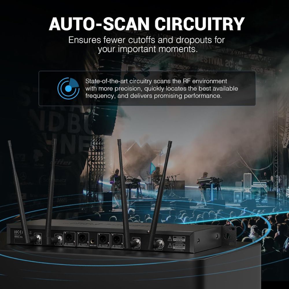 Phenyx Pro PTU-7000-4B Quad UHF Wireless Microphone