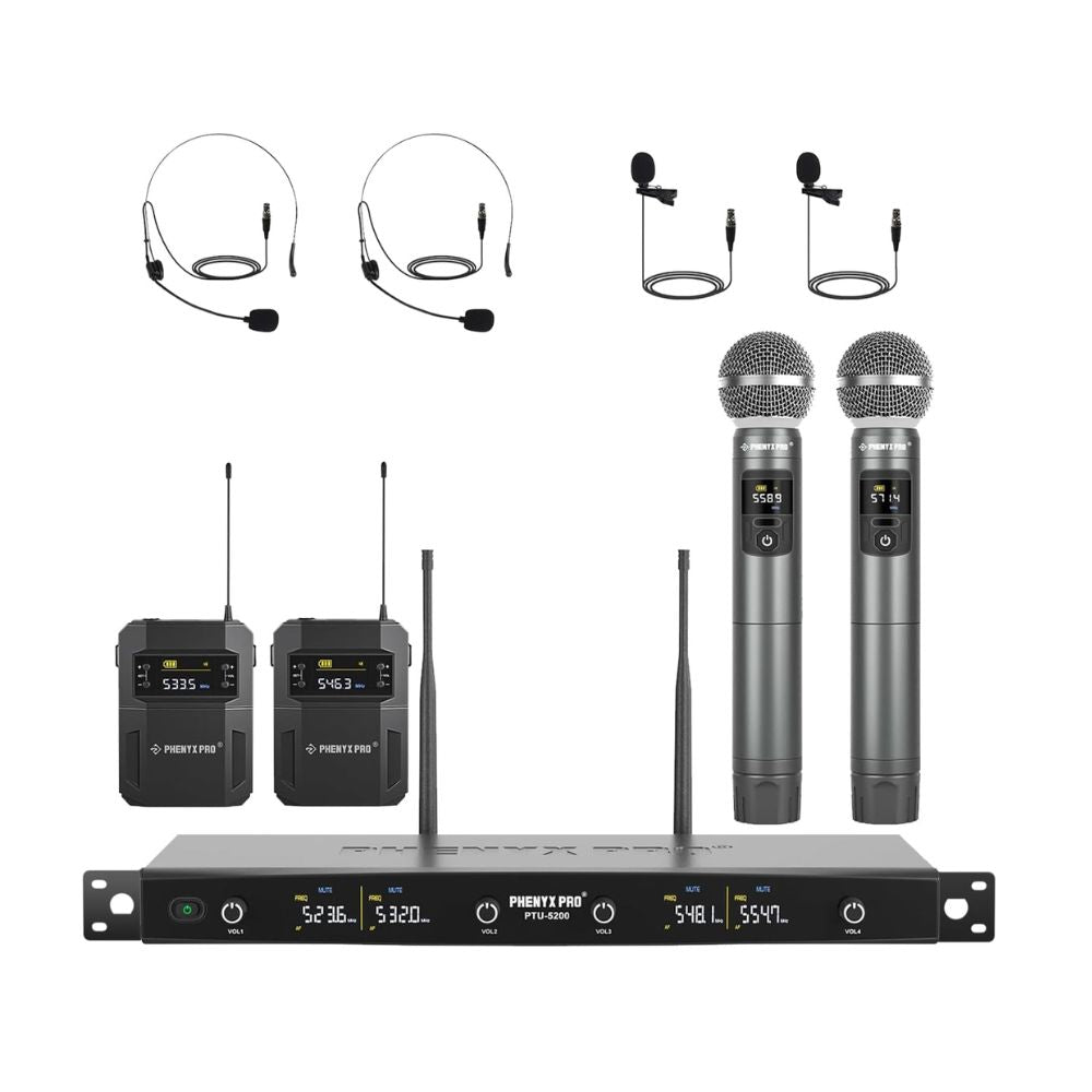 Phenyx Pro PTU-5200-2H2B Quad Wireless Microphone