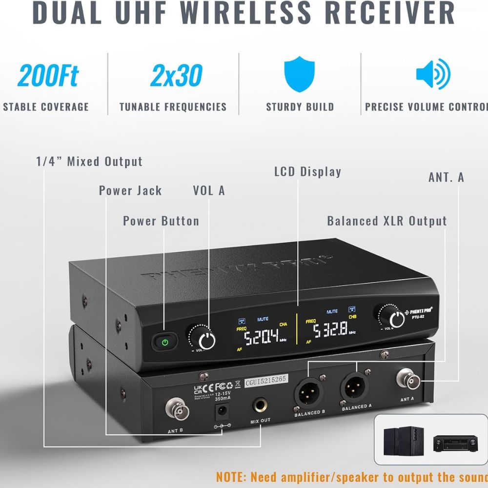 Phenyx Pro PTU-52-IH Dual Wireless Microphone