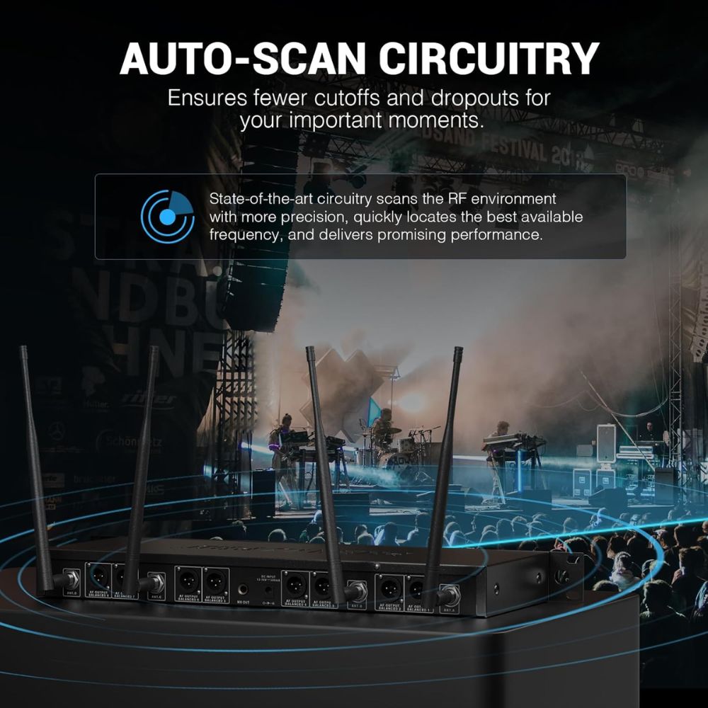 Phenyx Pro PTU-6000-8H Eight-Channel UHF Wireless Microphone