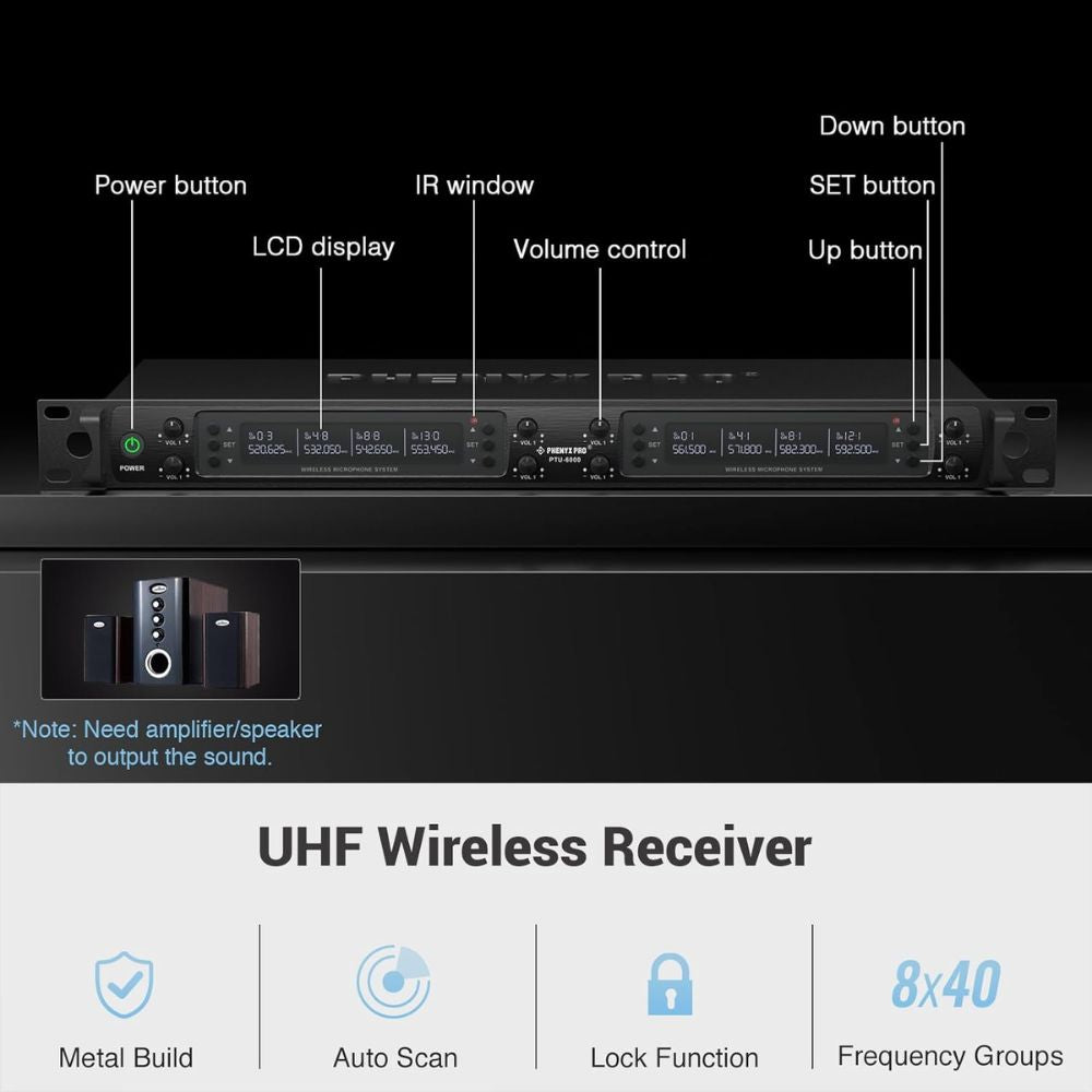 Phenyx Pro PTU-6000-8H Eight-Channel UHF Wireless Microphone