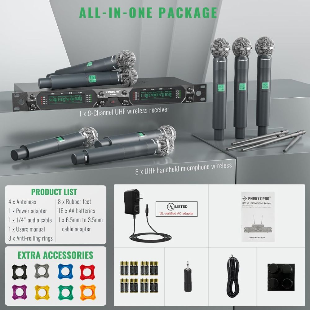 Phenyx Pro PTU-4000-8H Eight-Channel UHF Wireless Microphone