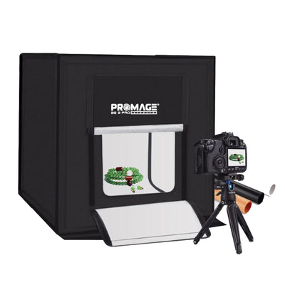 Promage Professional Photo Box LED PB05 60*60cm PM660 Light Photo Lighting Studio Shooting Tent Box Kit with 4 Colors Backdrops (Black, Grey, White, Peach) Color Sheet With Dimmer
