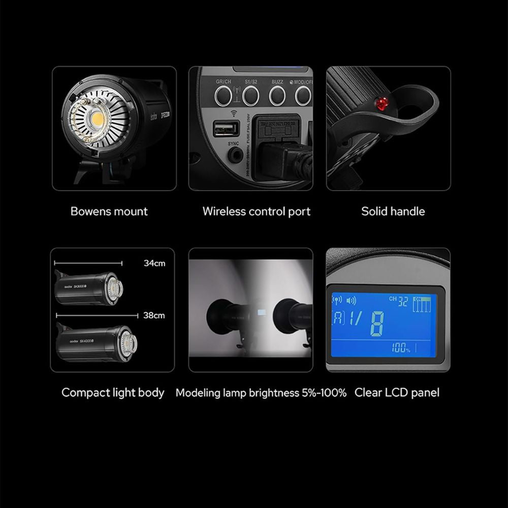Godox SK400II-V Studio Flash with LED Modelling Lamp
