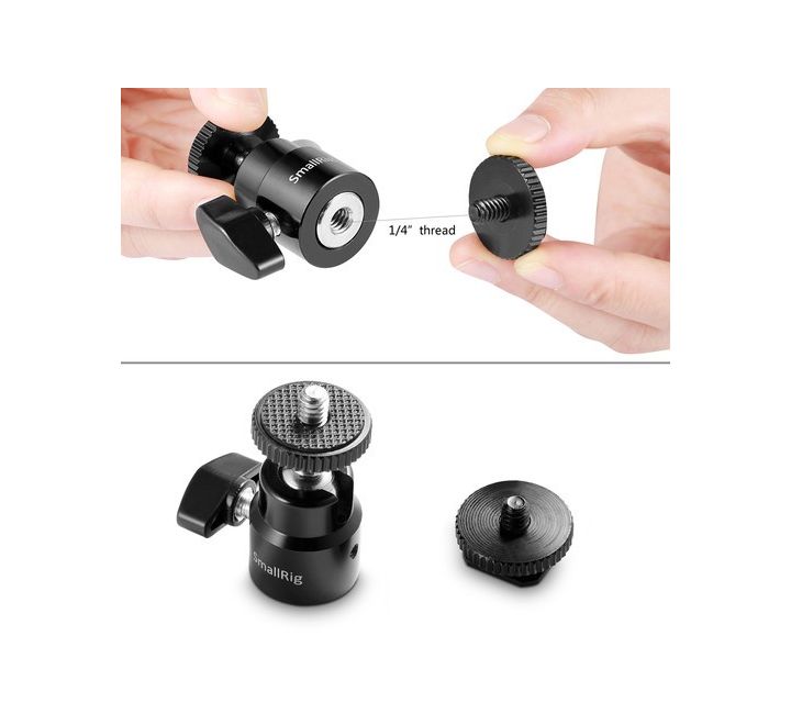 SMALLRIG CAMERA HOT SHOE MOUNT WITH 1/4"-20 SCREW BALL HEAD (2-PACK) 2059