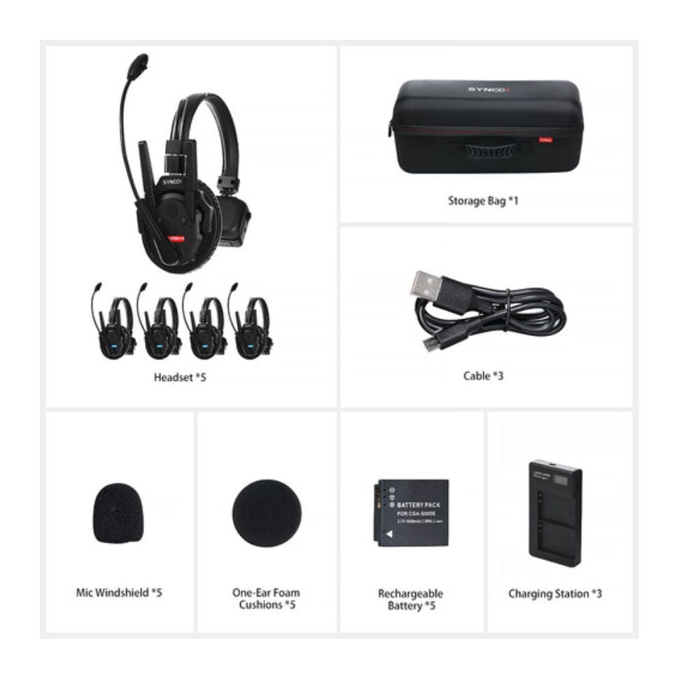 Synco Xtalk XPro5 Wireless Intercom System with 5 Single-Ear Headsets (2.4 GHz)