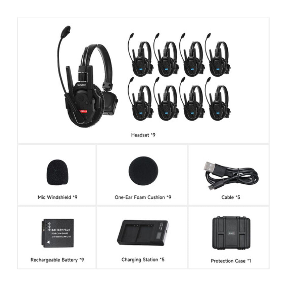 Synco Xtalk XPro9 Wireless Intercom System with 9 Single-Ear Headsets (2.4 GHz)
