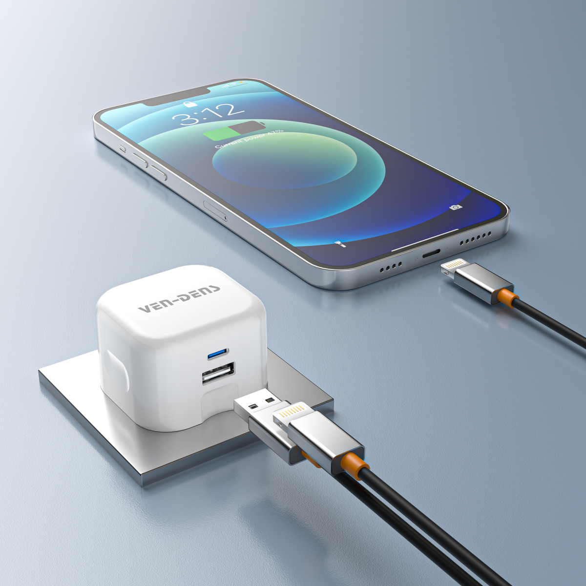 Ven-Dens SP-TC78AC 20W PD USB-C + USB-A UK Fast Charger (White) – view 4