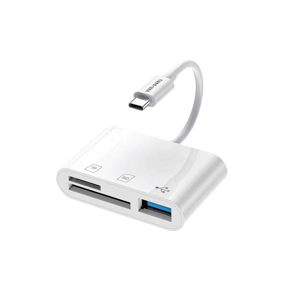Ven-Dens VD-ADP001 3-in-1 USB-C to USB 3.0, SD & microSD Card Reader Adapter (White) – view 2