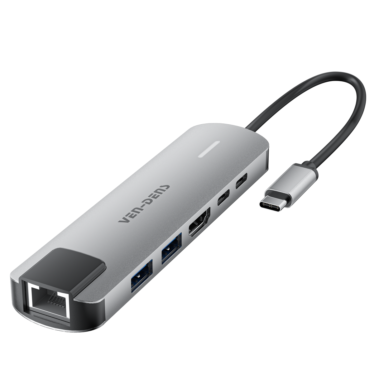 Ven-Dens VD-ADP019 6-in-1 USB-C Hub with HDMI, Ethernet & 90W PD (Gray)
