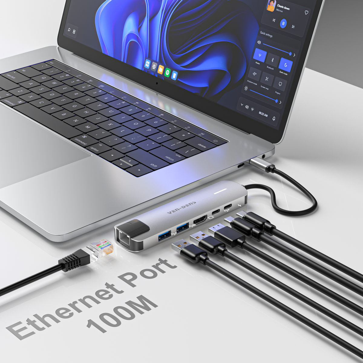 Ven-Dens VD-ADP019 6-in-1 USB-C Hub with HDMI, Ethernet & 90W PD (Gray) – view 2