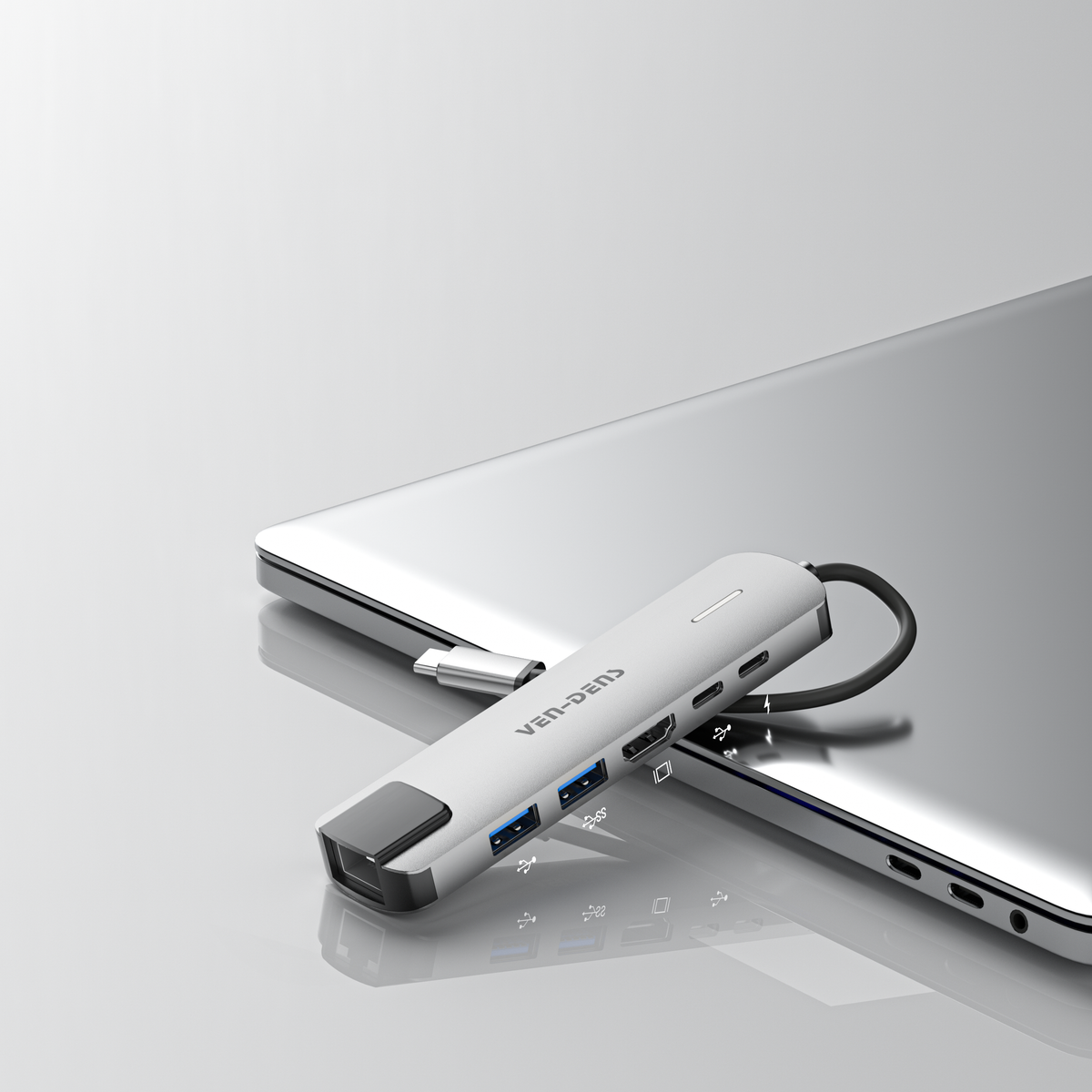 Ven-Dens VD-ADP019 6-in-1 USB-C Hub with HDMI, Ethernet & 90W PD (Gray) – view 5
