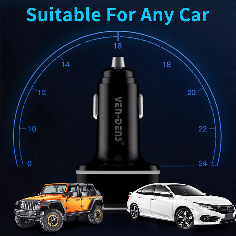 Ven-Dens VD-CC008 20W PD Dual USB-C + USB-A Fast Car Charger (Black) – view 2