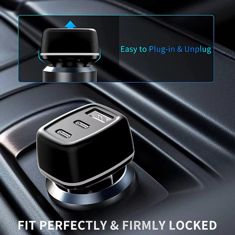 Ven-Dens VD-CC008 20W PD Dual USB-C + USB-A Fast Car Charger (Black) – view 3