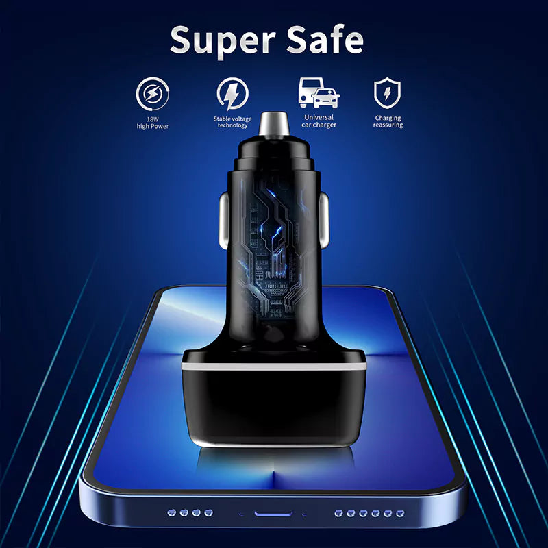 Ven-Dens VD-CC008 20W PD Dual USB-C + USB-A Fast Car Charger (Black) – view 4